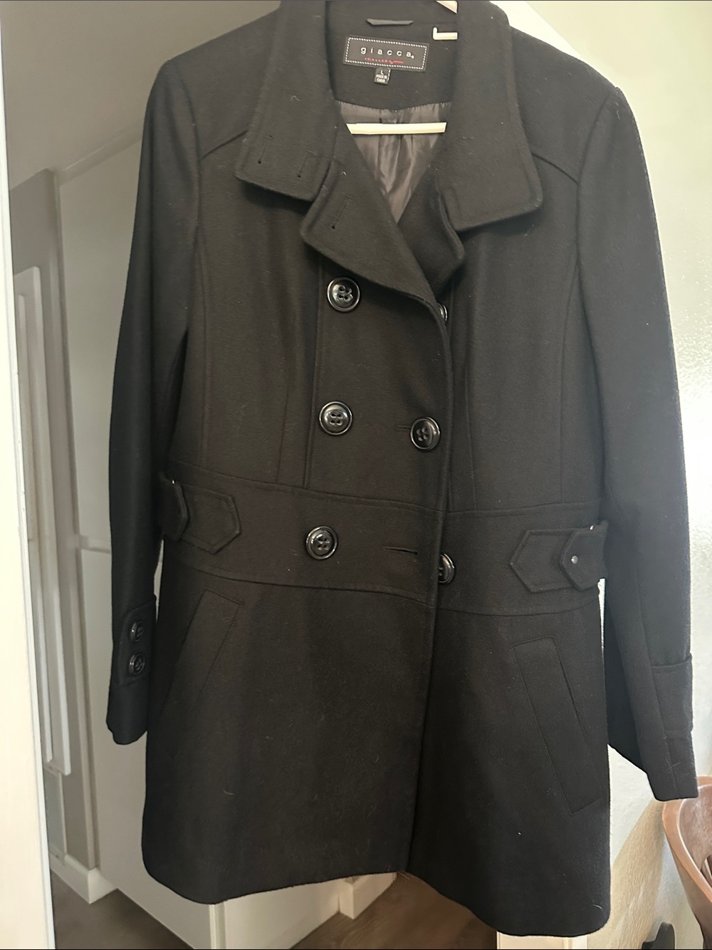giacca Black Double-Breasted Wool Pea Coat